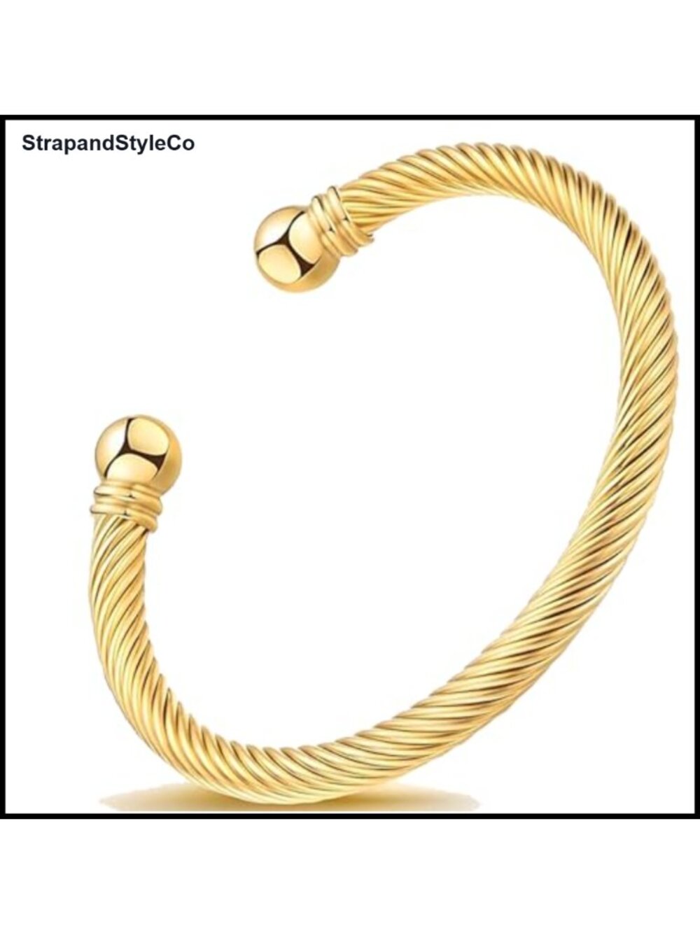 Twisted Cable Wire Cuff Bracelet 18K Gold Plated Stainless Steel Adjustable